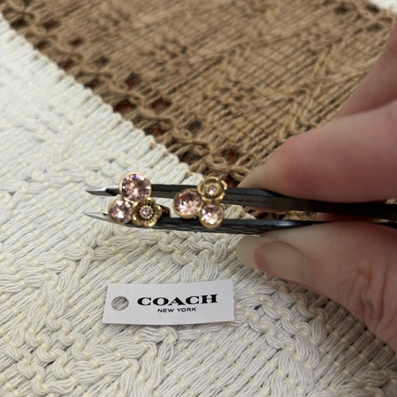 Coach Tea Rose Mini Pink Crystal Cluster Stud Post Earrings - Picture 11 of 12
